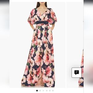 Chiffon gown with puffed sleeves